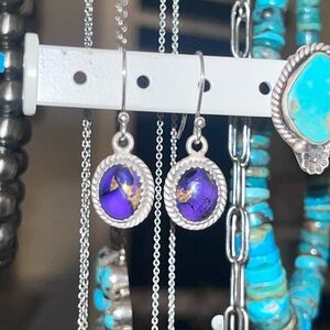 Sterling Silver Purple Dahlia Dangle Earrings